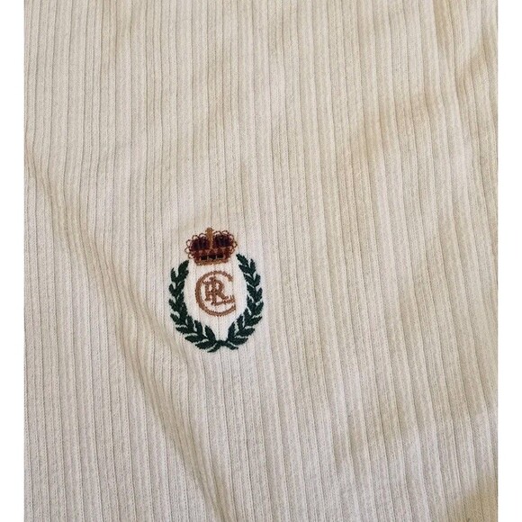 Vintage Chaps Ralph Lauren Cotton Sweatshirt Men Size L Ivory Ribbed Henley 90s - Picture 3 of 11